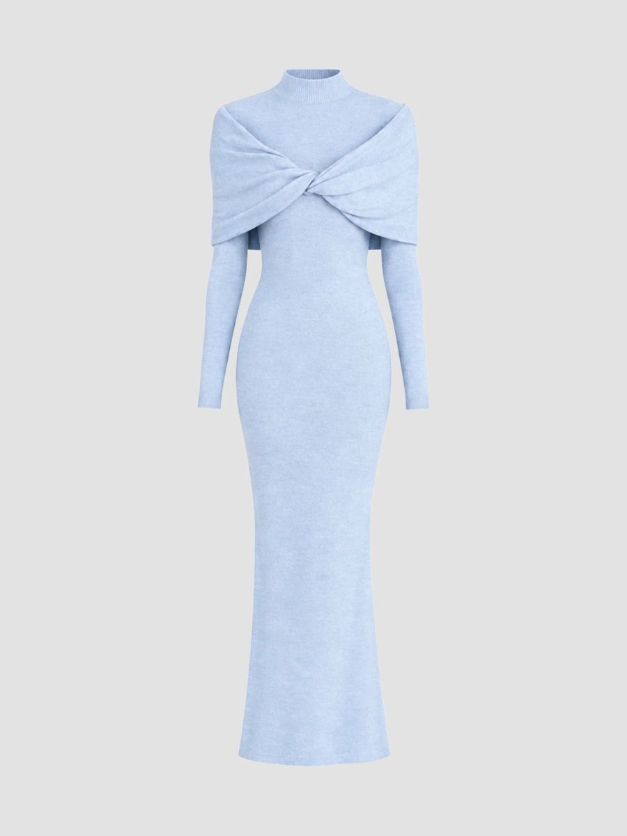 SEROYA Women's Zephy Twist Knit Maxi Dress - Glacier Blue - Size XL