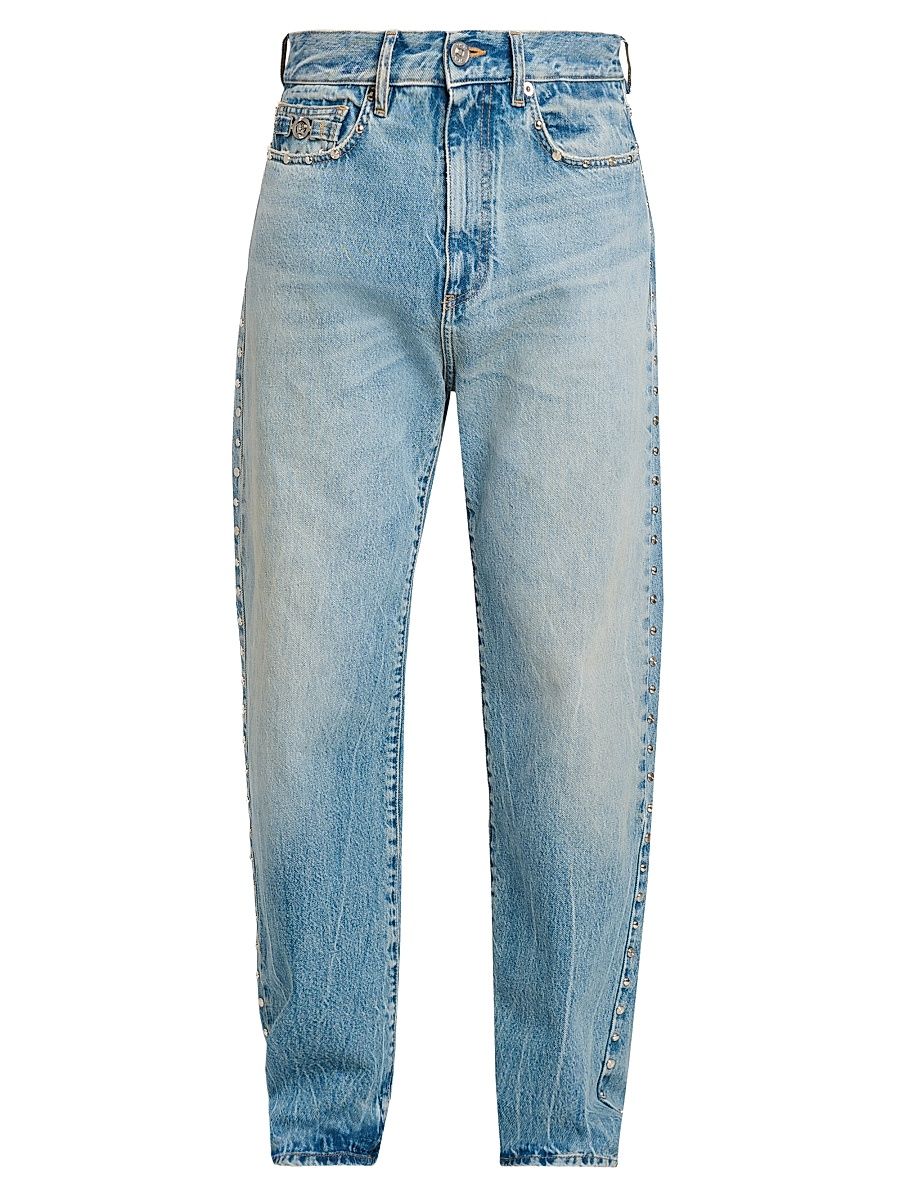 Men's Studded Tapered-Leg Jeans - Light Blue - Size 40
