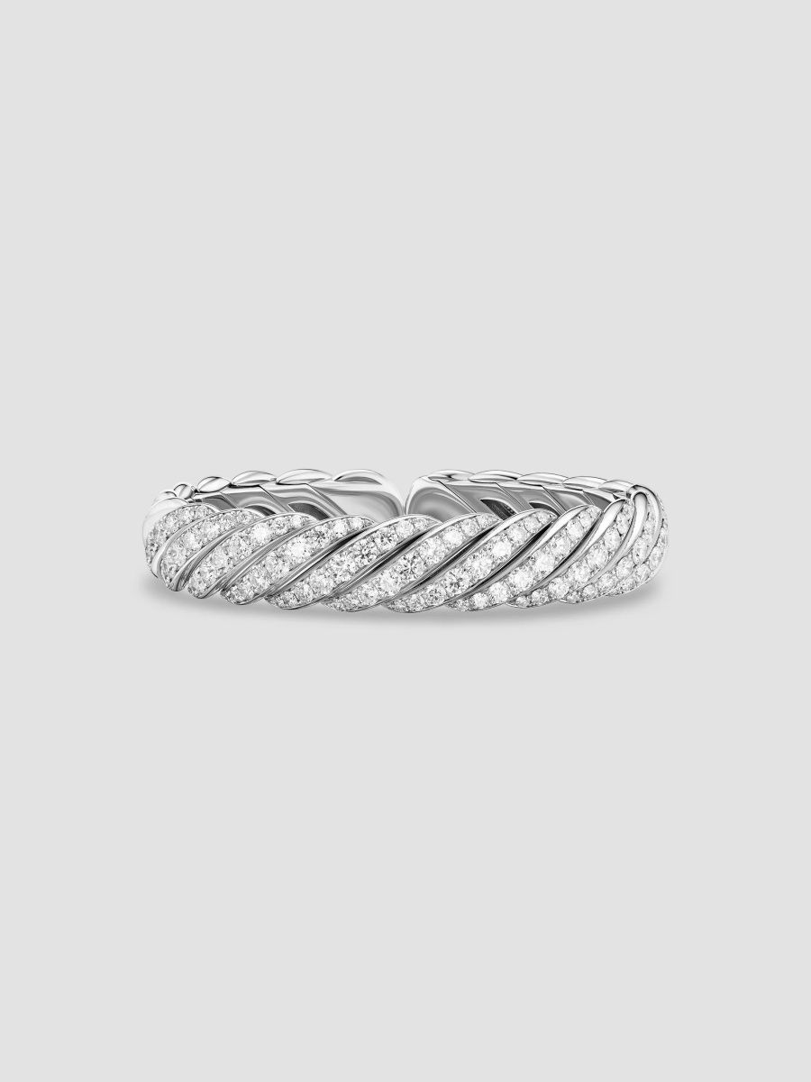 David Yurman Women's Sculpted Cable Flex Bracelet in 18K White Gold - Diamond - Size Large