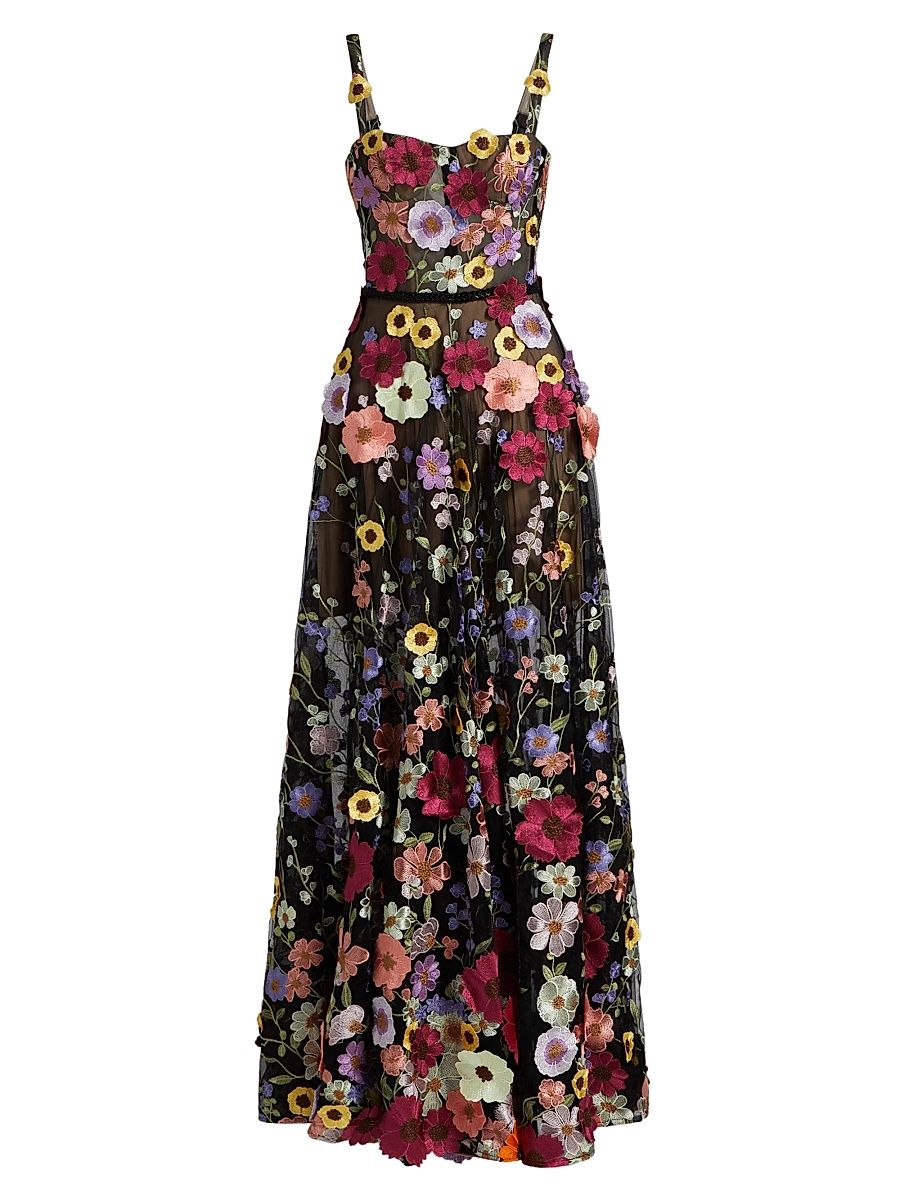 Women's Jasmine Multi Floral Maxi Dress - Black Multi - Size Large