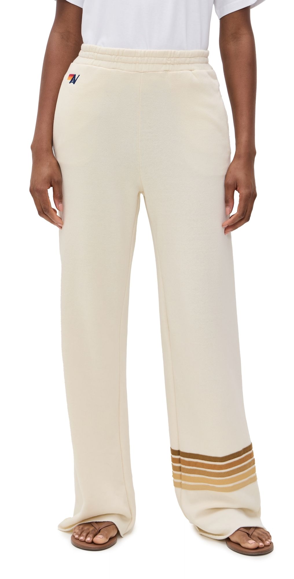 Aviator Nation Rugby Stitch Wide Leg Pocket Sweatpants Vintage White/Brown M