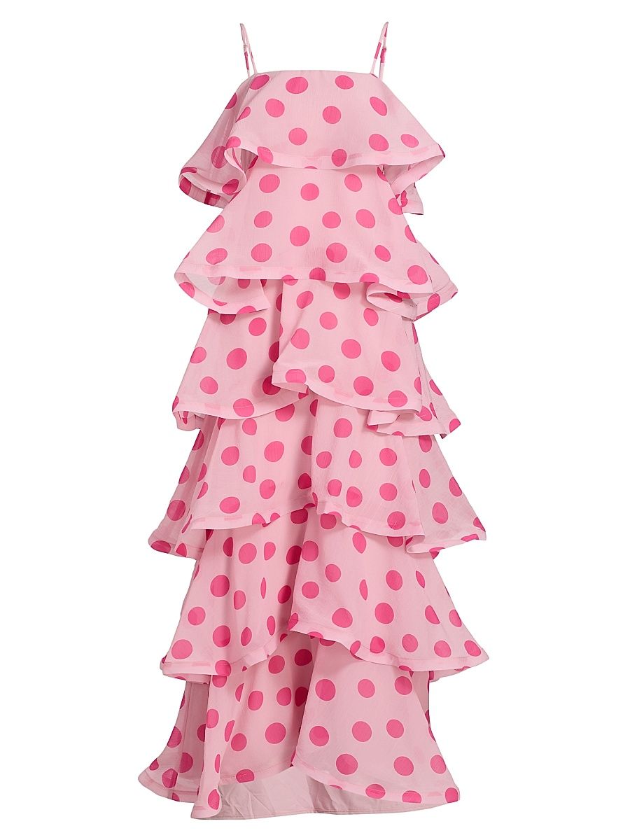 Women's Sola Polka-Dot Tiered Georgette Maxi Dress - Pink - Size XL
