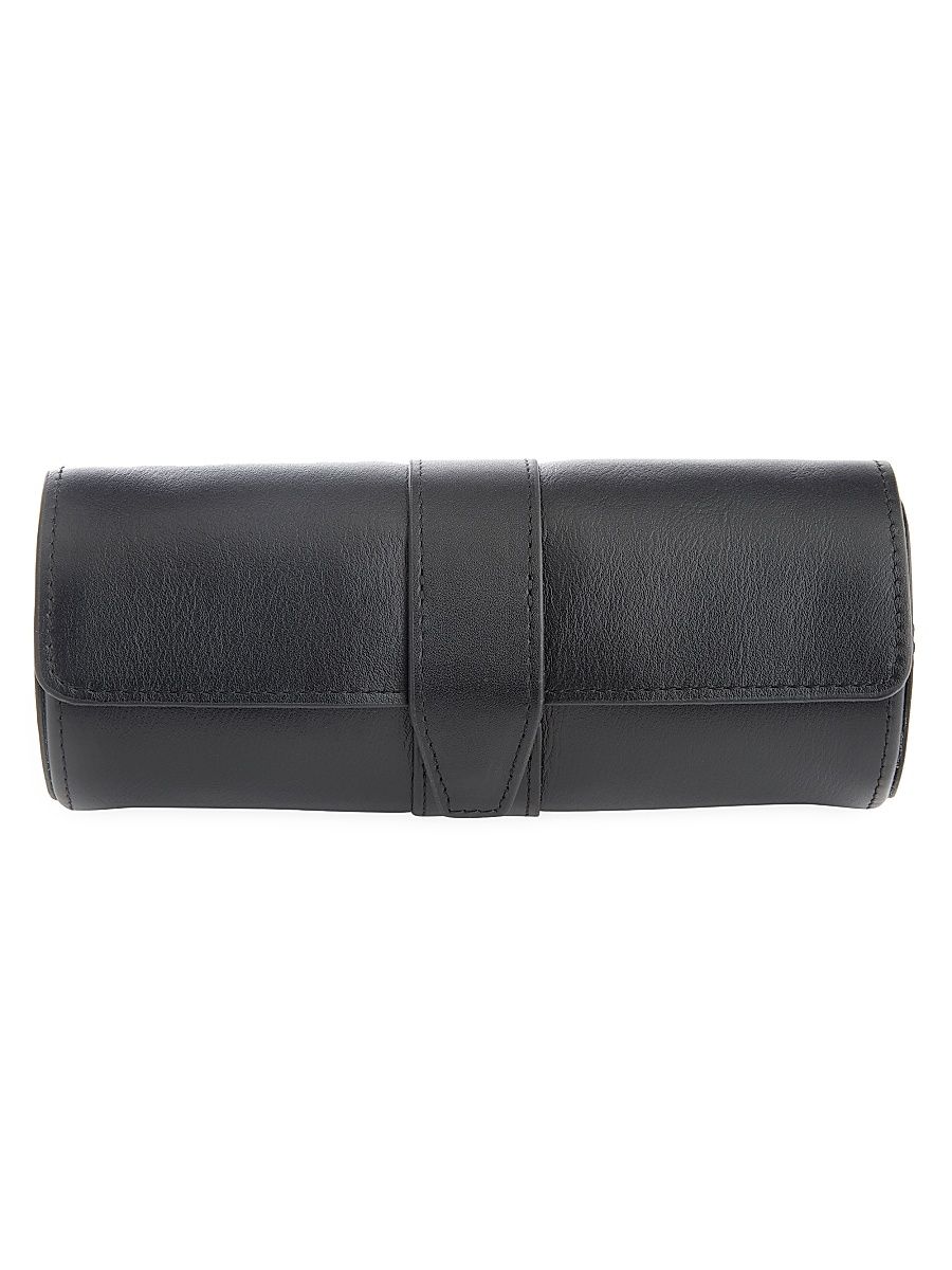 Women's Leather Travel Watch Roll - Black