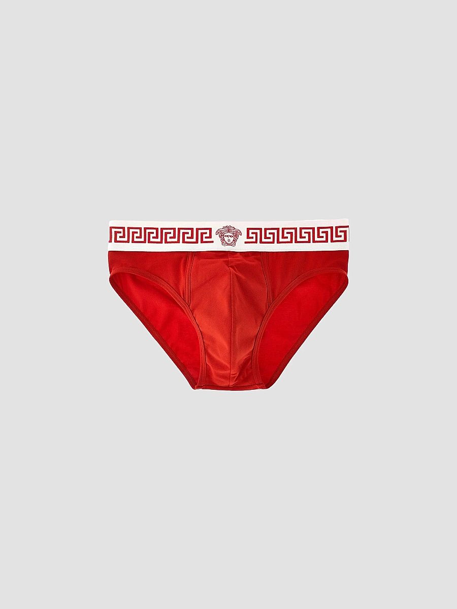 Men's Medusa Head Greco-Trim Jersey Brief - Rosso Bianco Rosso - Size XXL