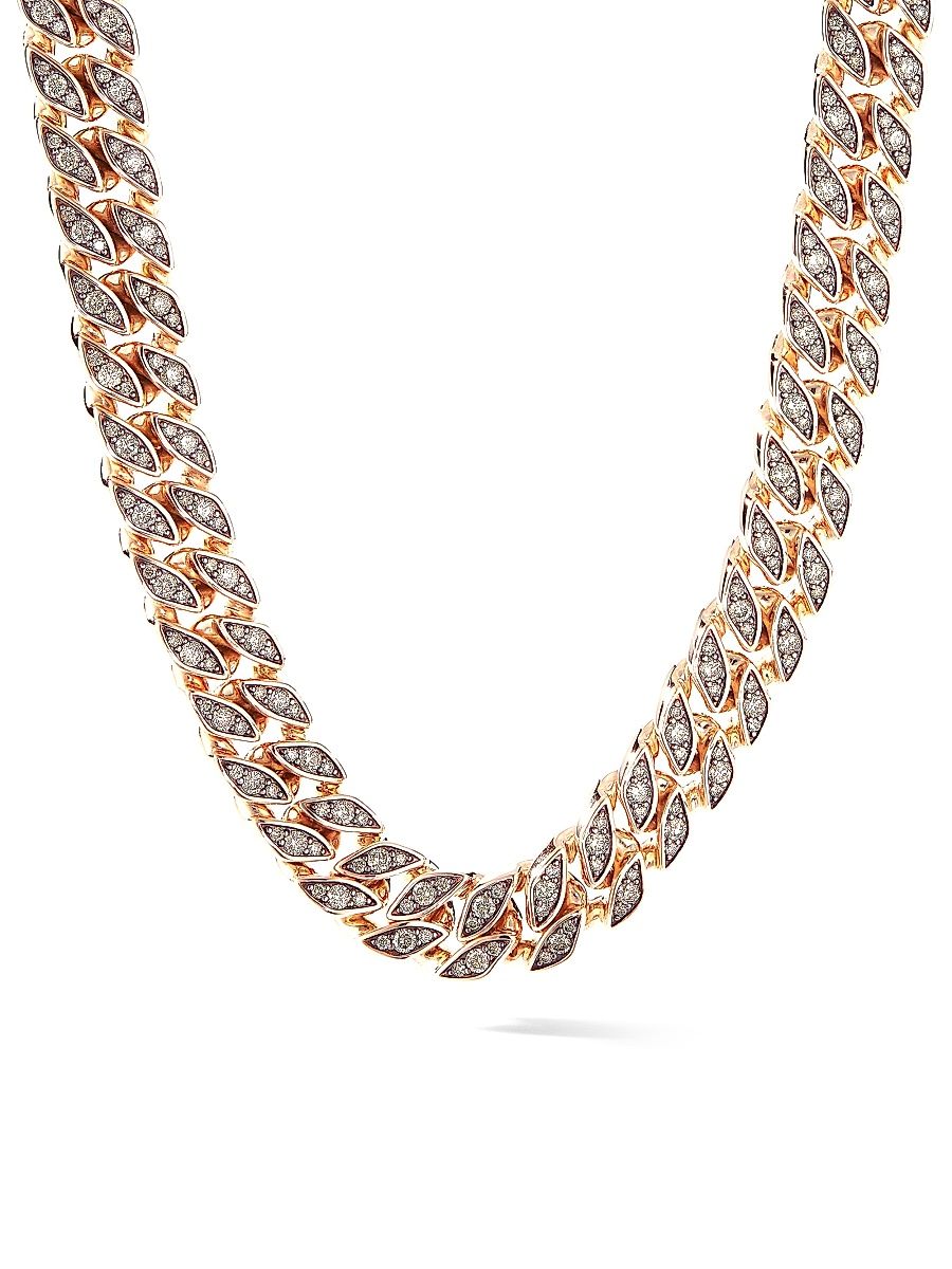 Men's Curb Chain Necklace in 18K Rose Gold - Cognac Diamond - Size 24