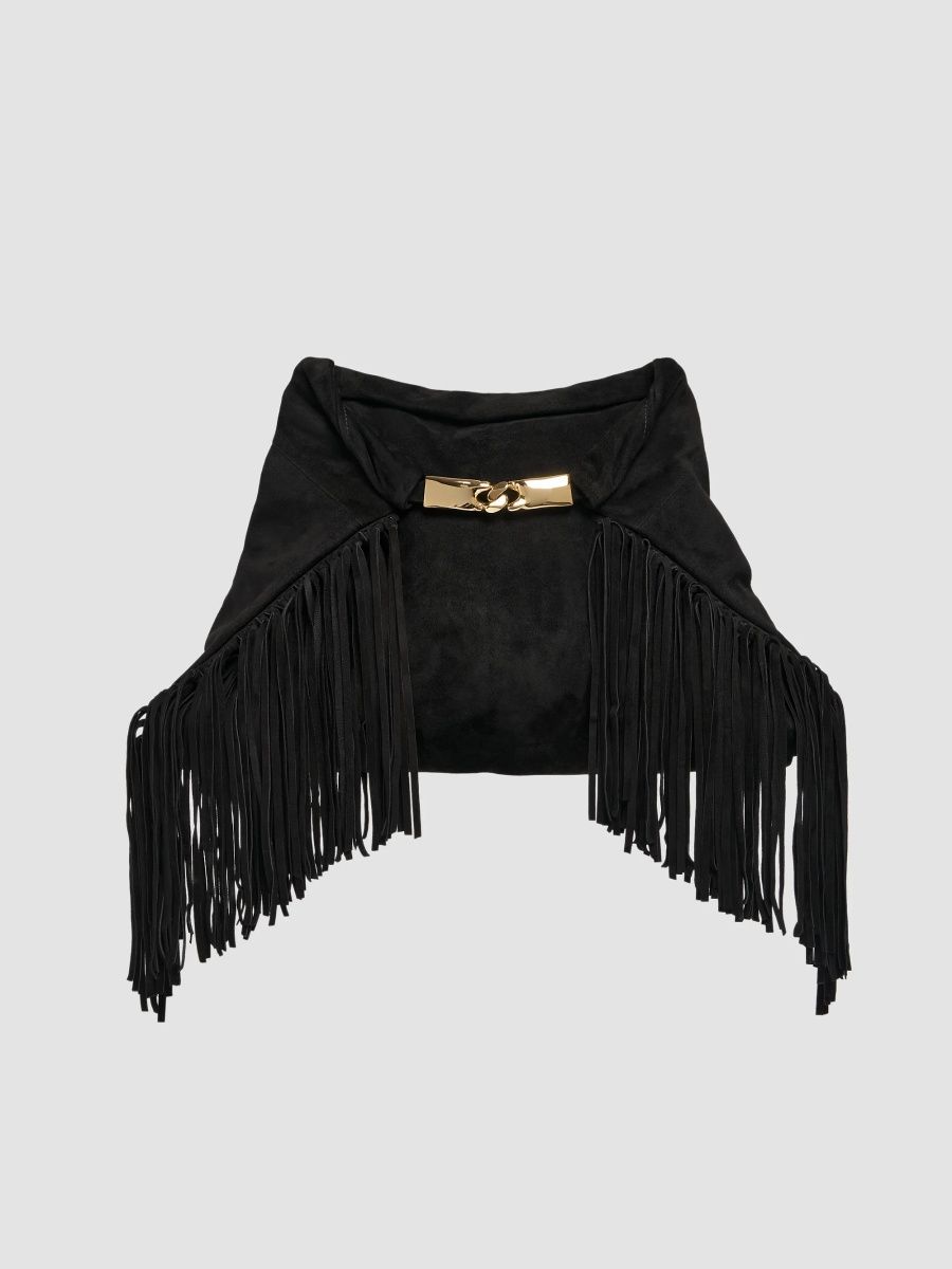 Balmain Women's Dinner at 8 Medium Suede Fringe Clutch - Black