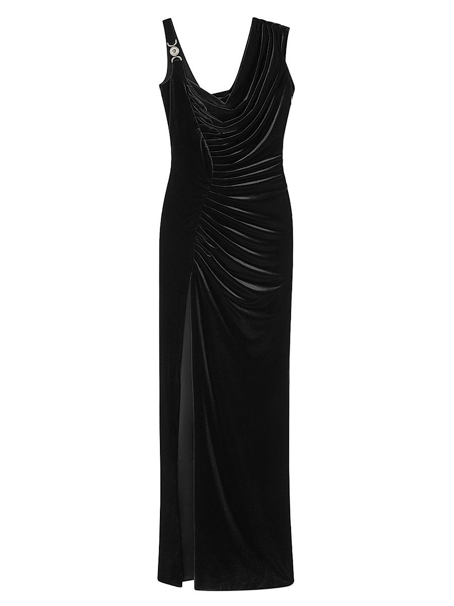 Women's Draped Velvet Column Gown - Black - Size 10
