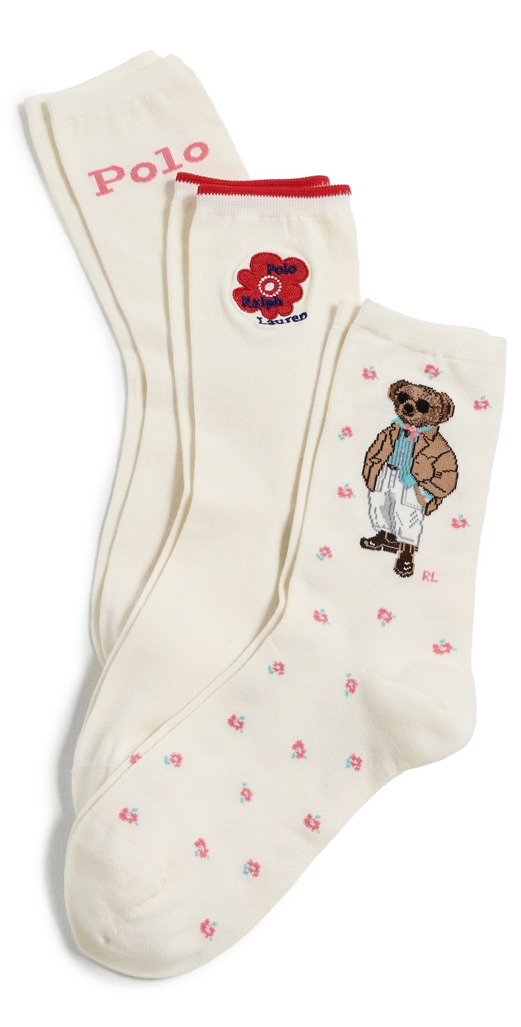 Polo Ralph Lauren Polo Bear Crew Sock 3-Pack Ivory Assorted One Size
