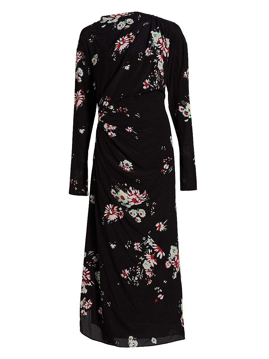 Women's Trudie Floral Draped Midi-Dress - Black Multi - Size 12
