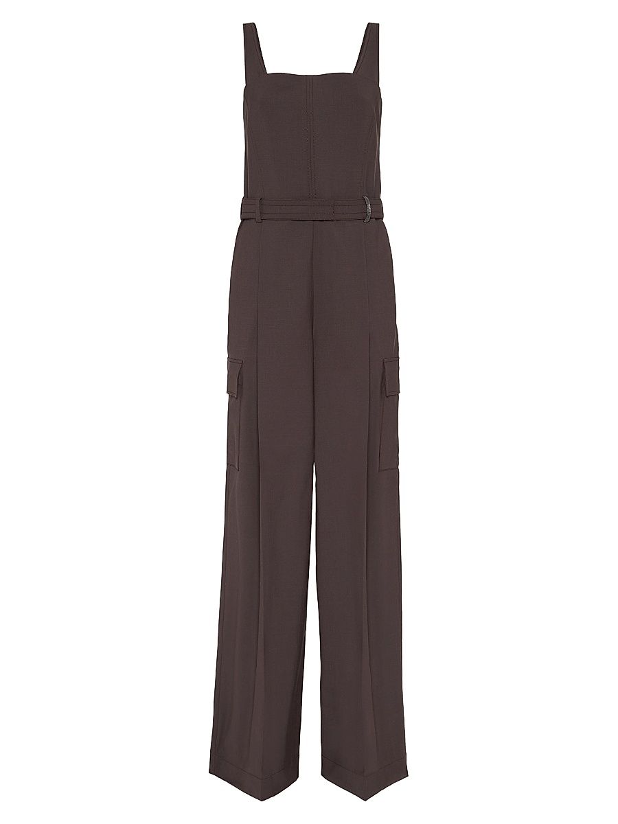Women's Tropical Luxury Wool Jumpsuit with Monili - Cocoa - Size XXL