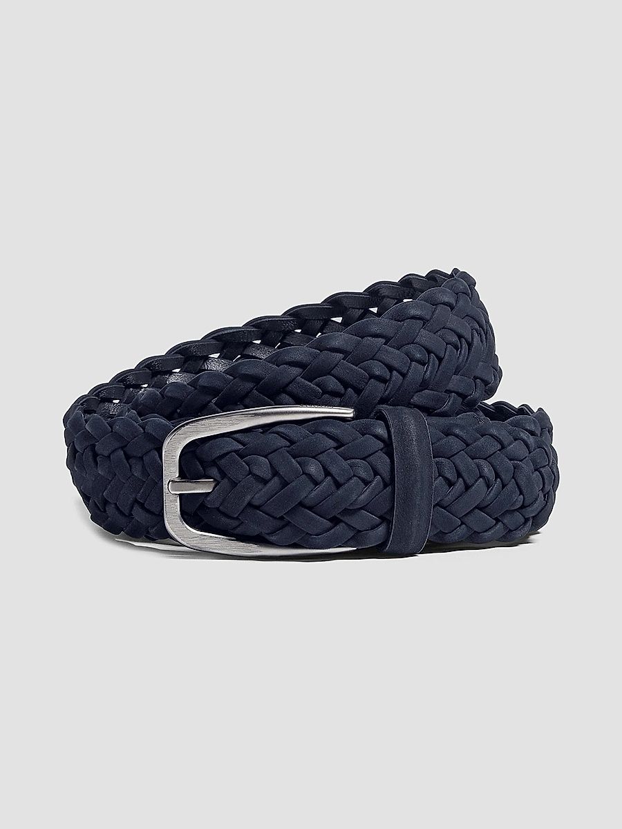 ZEGNA Men's Braided Leather Belt - Dark Blue - Size 42