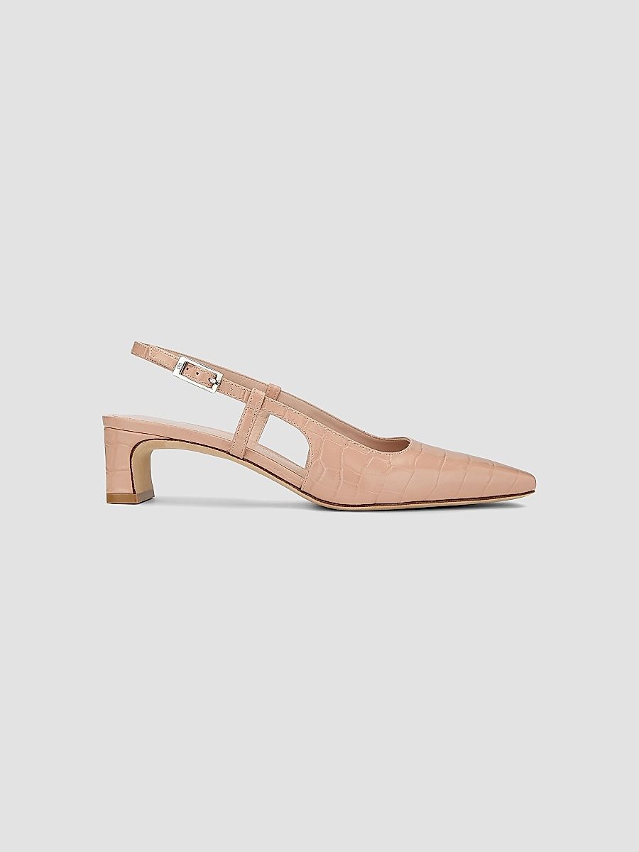 Stuart Weitzman Women's Baby Babette 40MM Croc-Embossed Leather Slingback Pumps - Blushful - Size 5.5