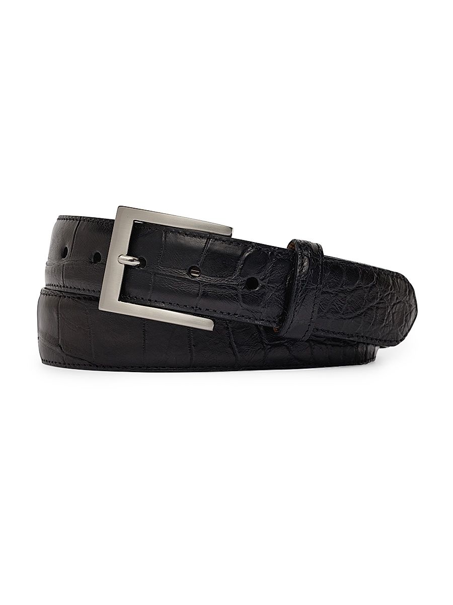Men's Alligator-Embossed Leather Belt - Black - Size 30