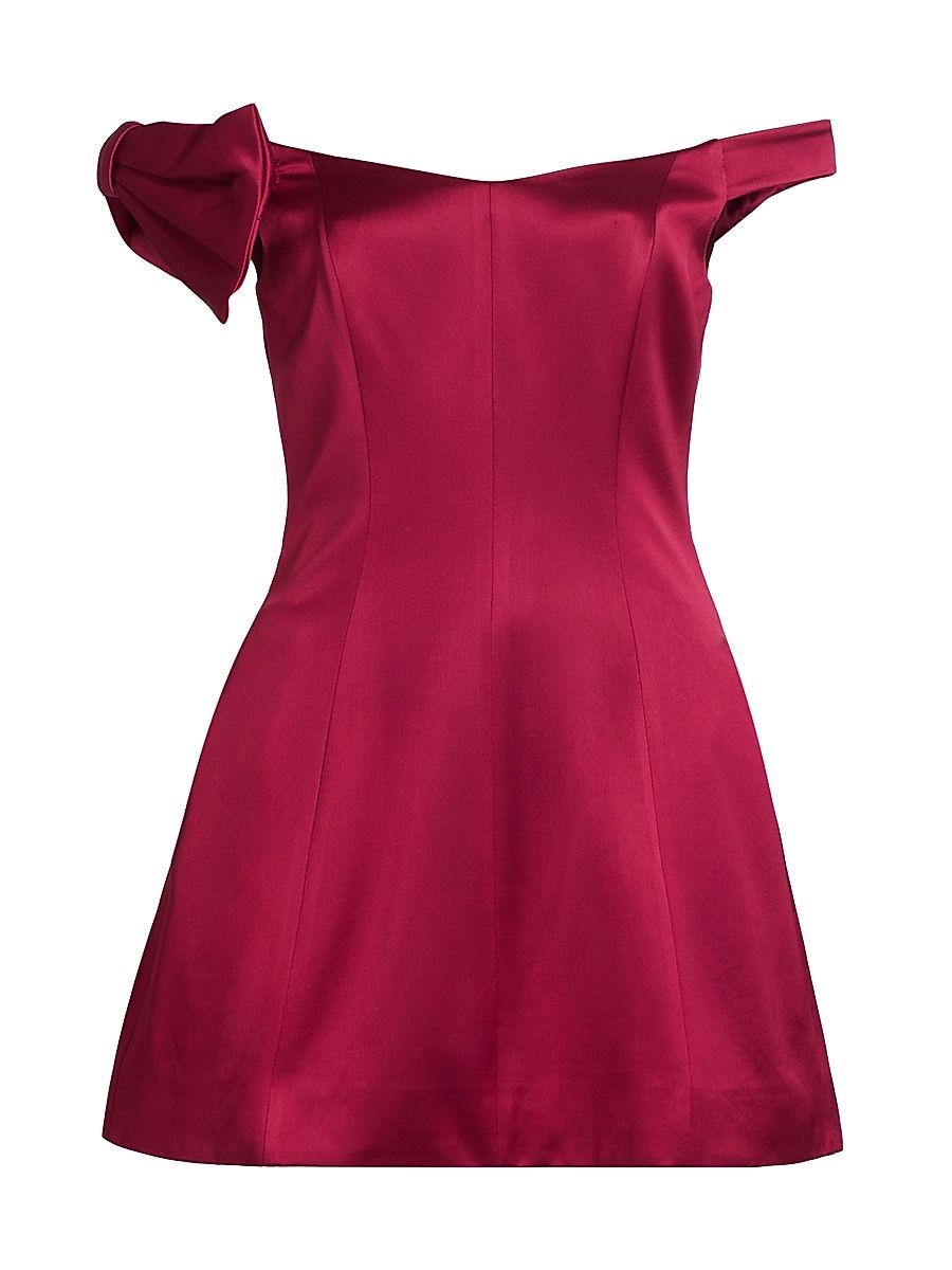 Women's Lily Satin Off-The-Shoulder Minidress - Scarlet - Size 8