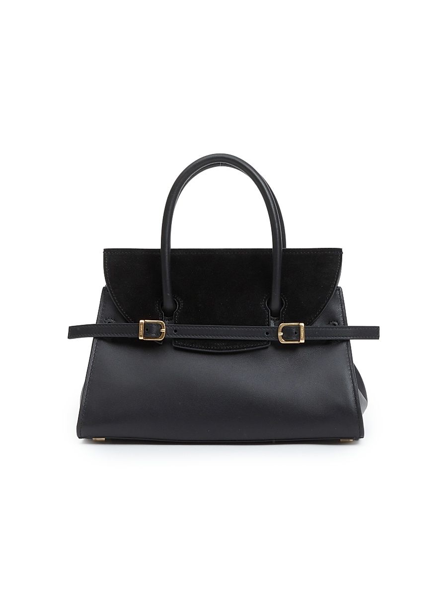 Women's Small River Leather Top Handle Bag - Black