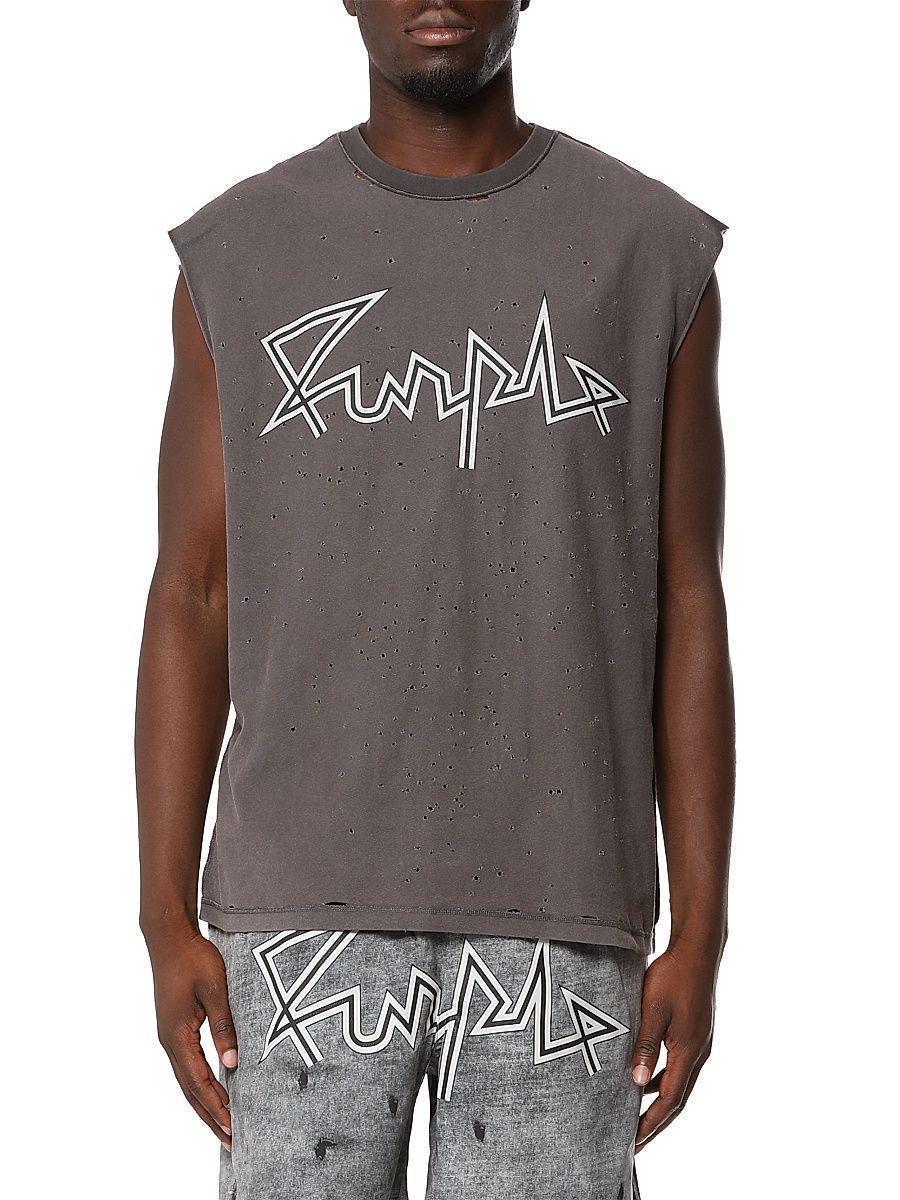 Men's Logo Distressed Cotton Crewneck T-Shirt - Grey - Size XXL