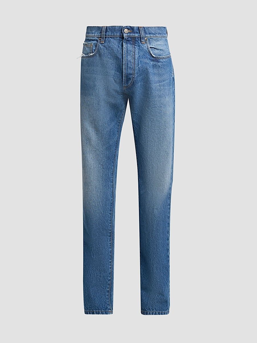 Men's Stone-Washed Rigid Straight Jeans - Light Blue - Size 36