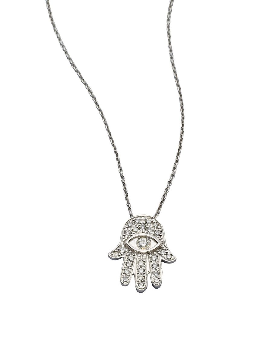 Women's Tiny Treasures Diamond & 18K White Gold Hamsa Pendant Necklace - White Gold