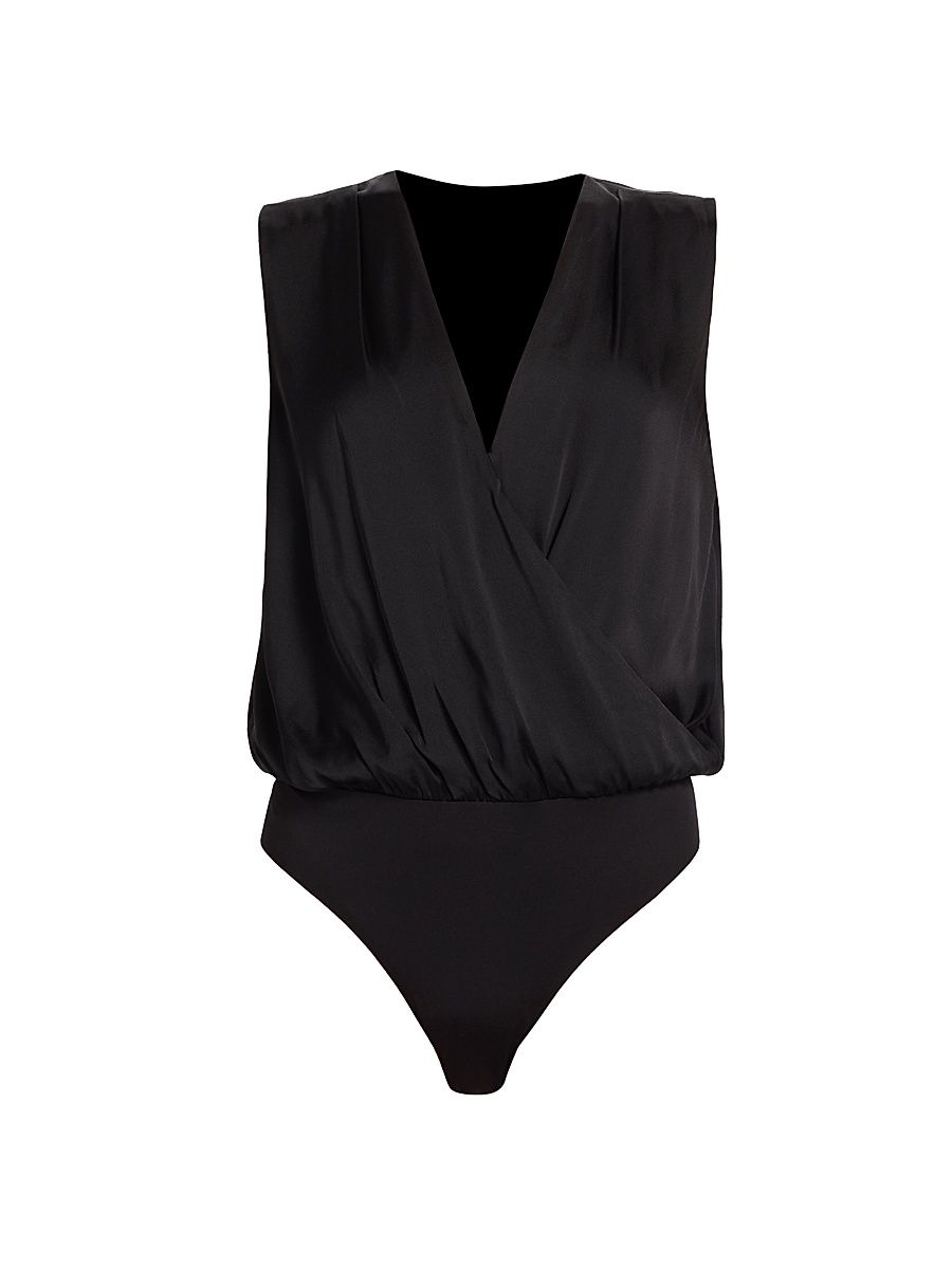 Women's Date Sleeveless Satin Bodysuit - Black - Size XS