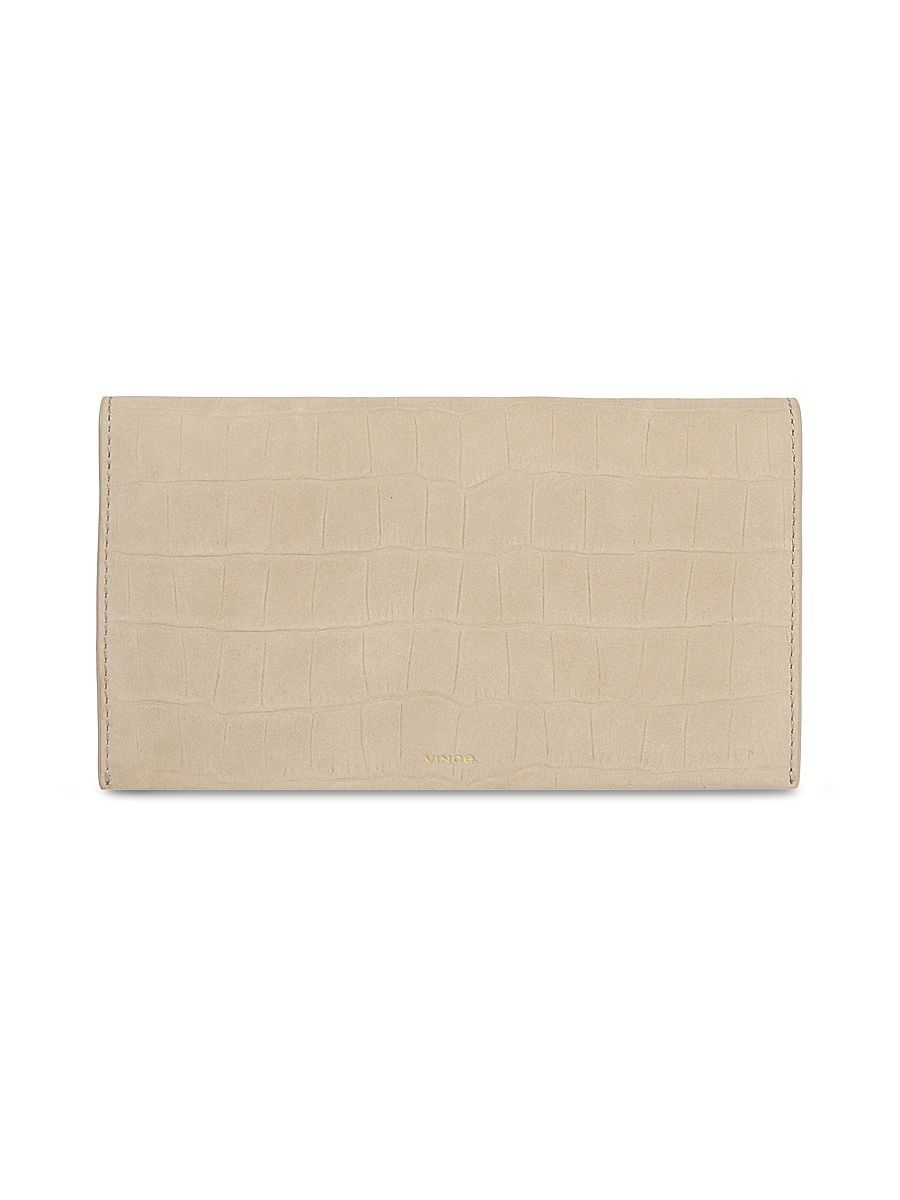 Women's Croc-Embossed Leather Continental Wallet - Marzipan