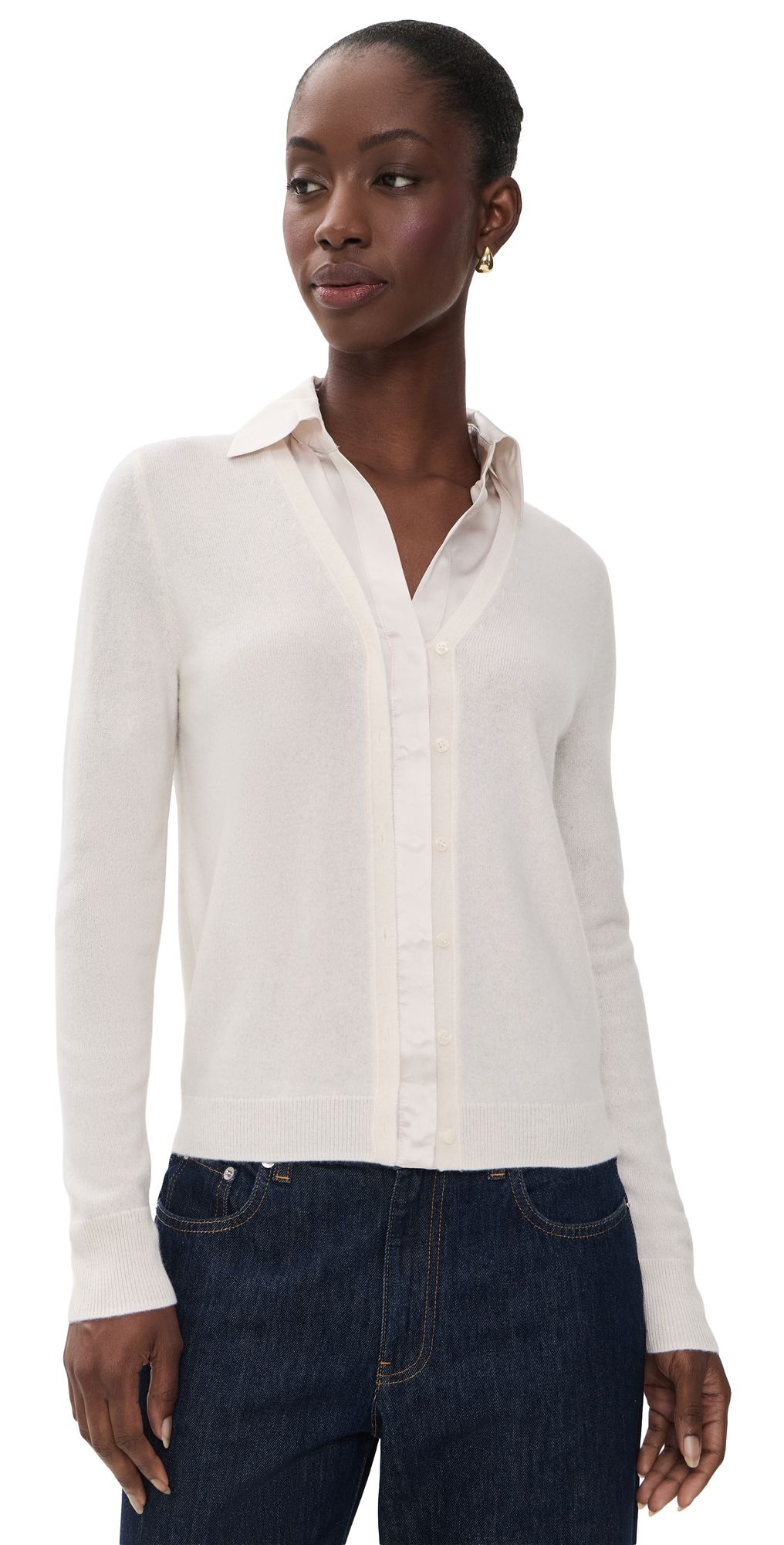 Vince Mixed Media Cashmere Cardigan Off White XS