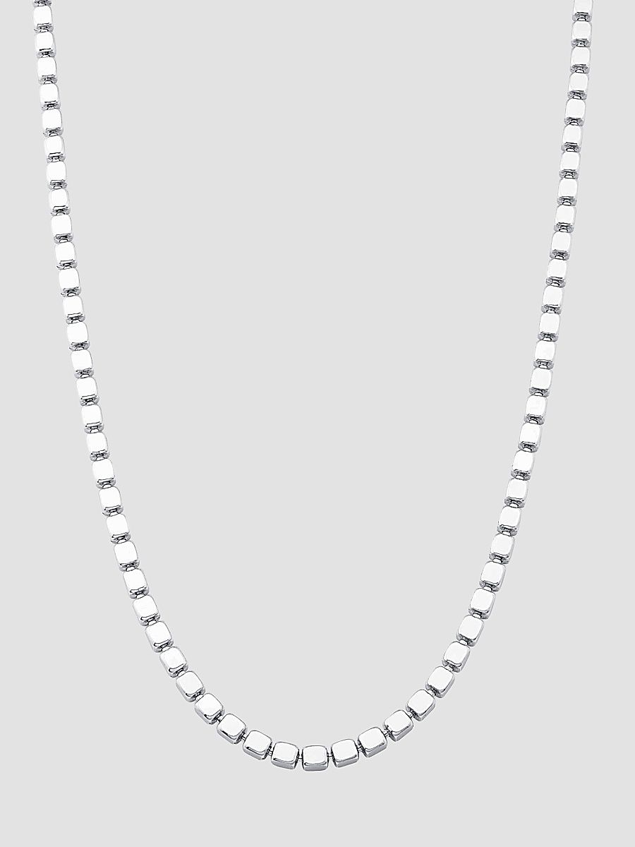 Men's Modern Cube Link Necklace in Sterling Silver - Silver