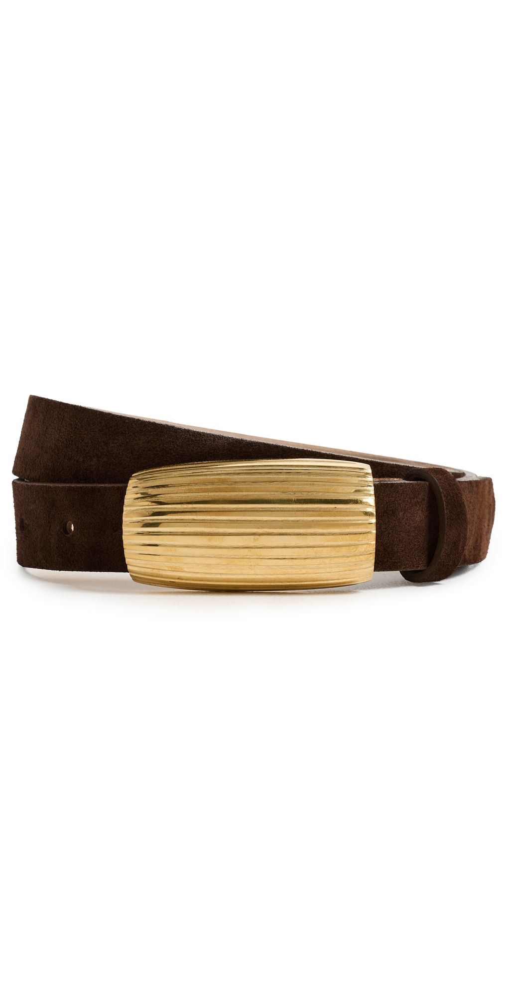 L'AGENCE Machado Ribbed Dome Belt Chocolate Suede M