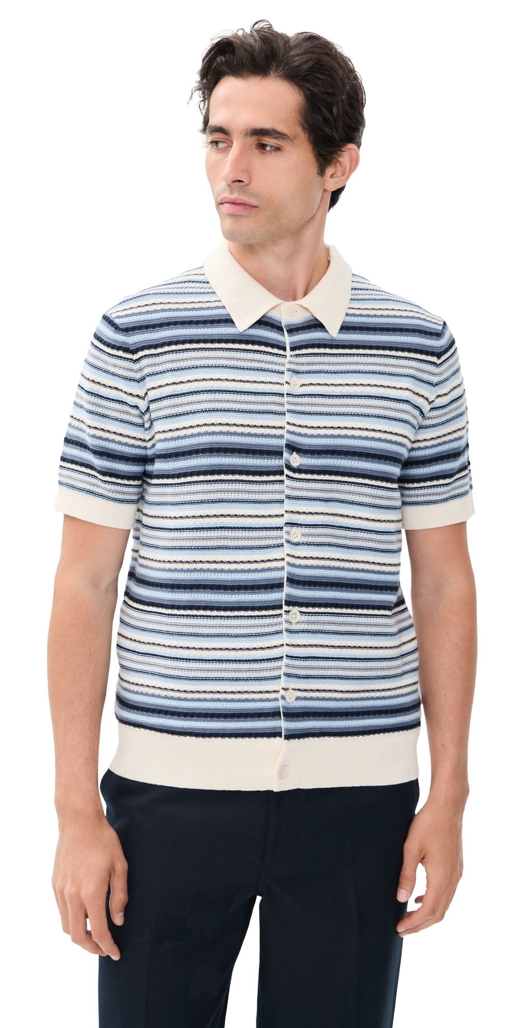 NN07 Nolan Striped Button Sweater Navy Multi M