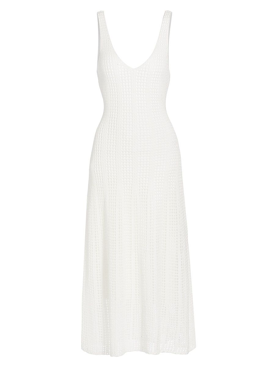 Women's Mesh Grid Godet Midi-Dress - Off White - Size Medium