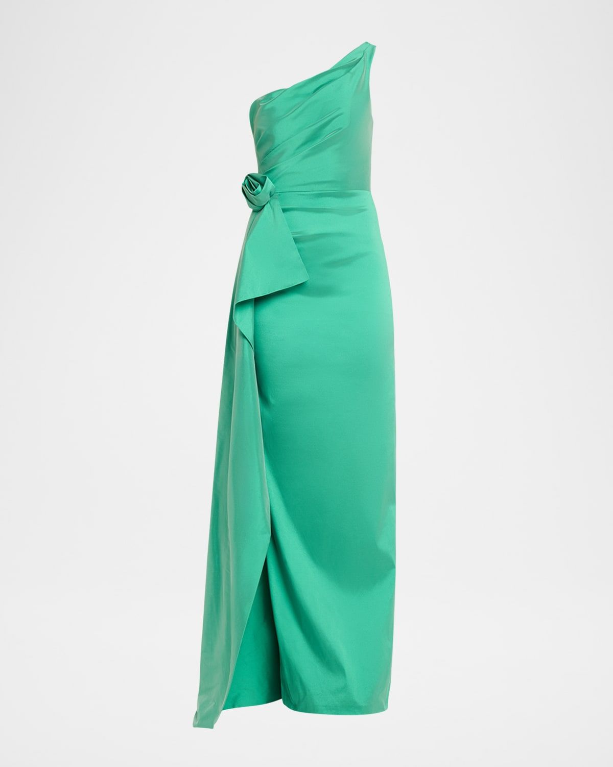 Draped One-Shoulder Taffeta Column Gown