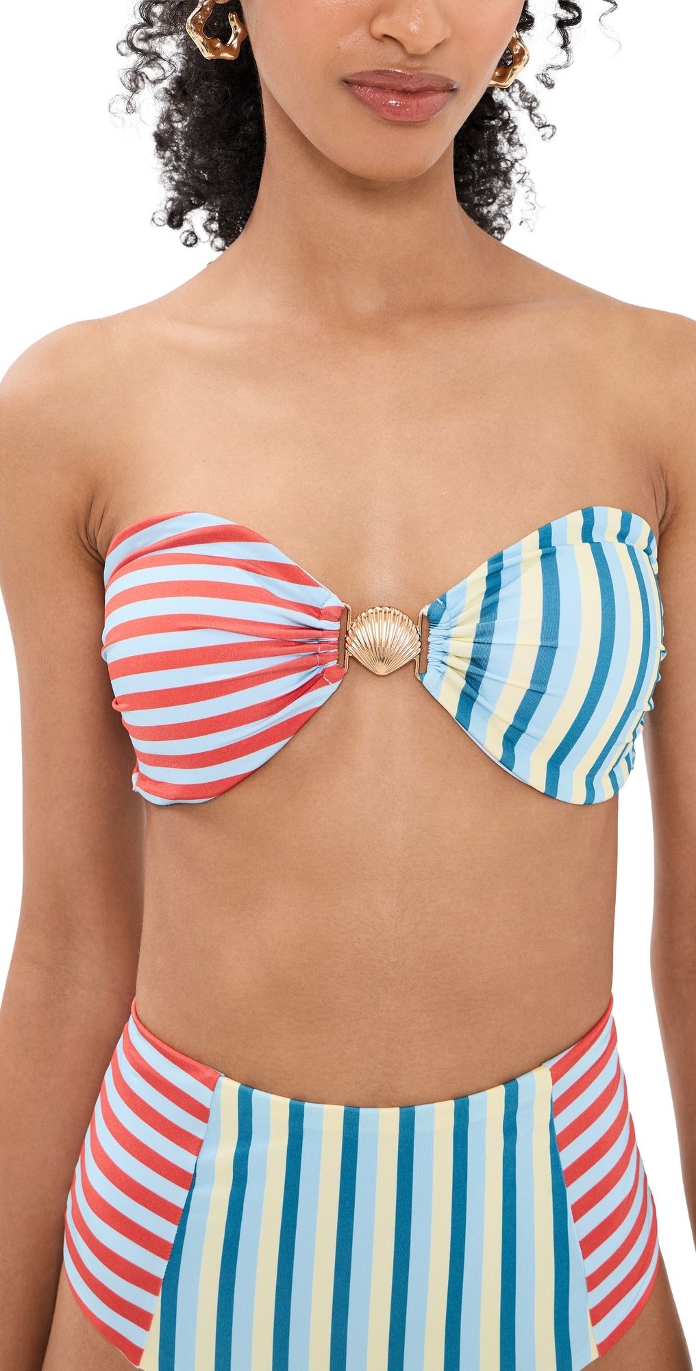MINKPINK Aurora Strapless Bandeau Bikini Top Spliced Stripe XL