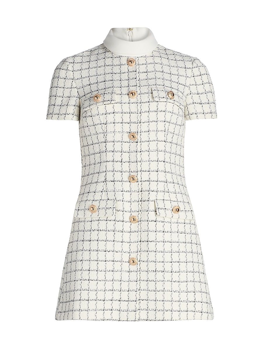 Women's Check Boucle Minidress - Cream - Size 12