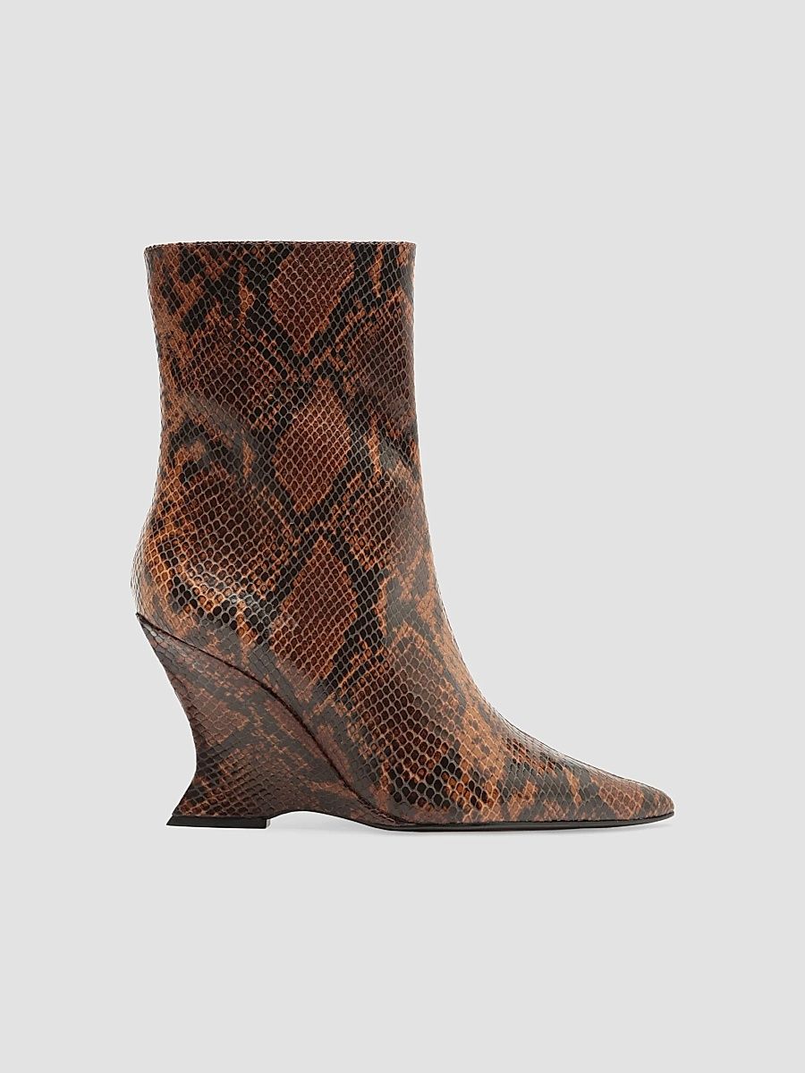 Women's Siena 115MM Snake-Embossed Leather Booties - Brown - Size 9.5
