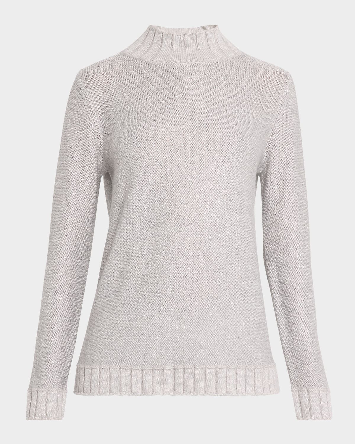 Cashmere Mock-Neck Sequin Knit Sweater