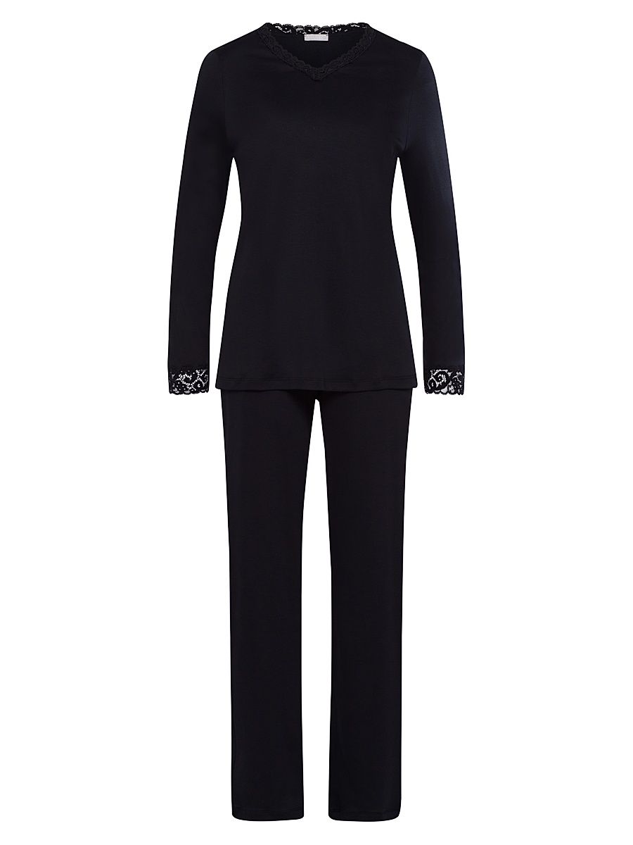 Hanro Women's Moments Cotton 2-Piece Pajama Set - Black - Size Large