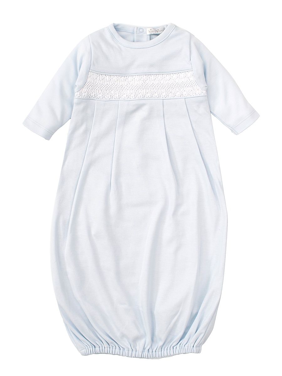 Baby Boy's Charmed Smocked Cotton Sleeper Gown - Light Blue - Size Newborn