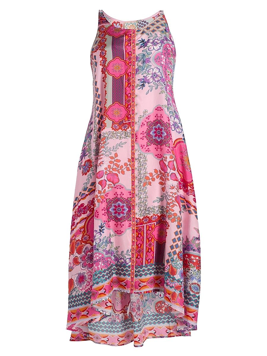 Women's Dornaz Printed Silk Shift A-Line Midi-Dress - Tami Scarf - Size XL