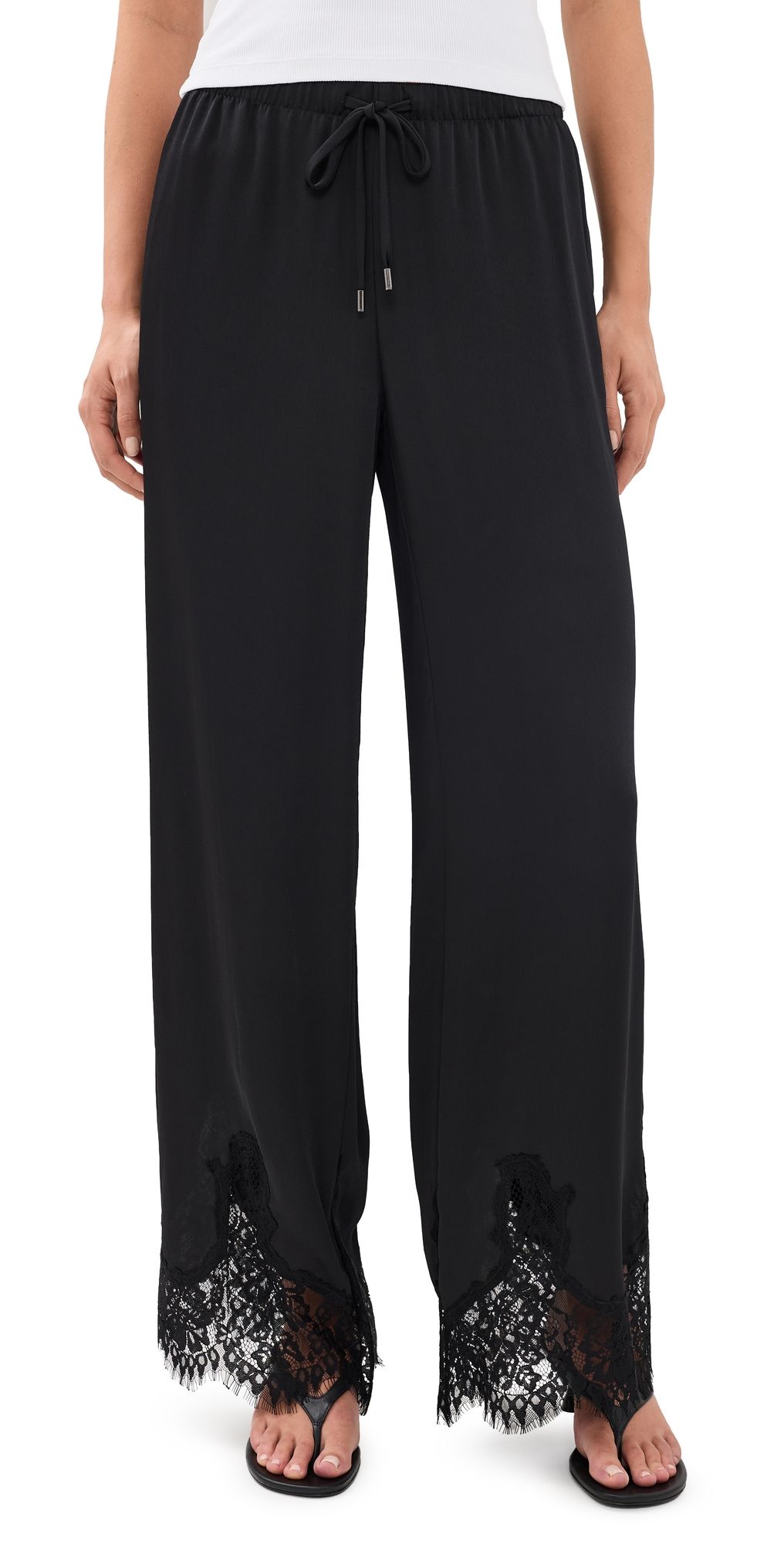 L'AGENCE Mirel Lace Trim Drawstring Pants Black S