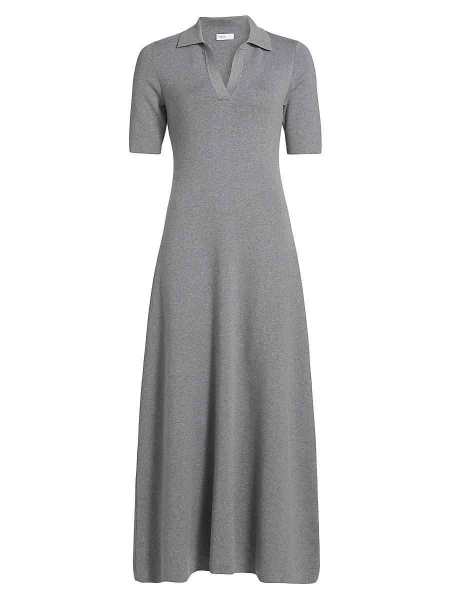 Women's Cotton-Cashmere Knit Polo Midi-Dress - Charcoal - Size Large