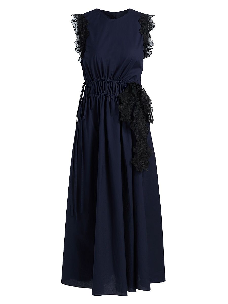 Women's Hanna Lace-Trim Cotton A-Line Midi-Dress - Navy - Size 12