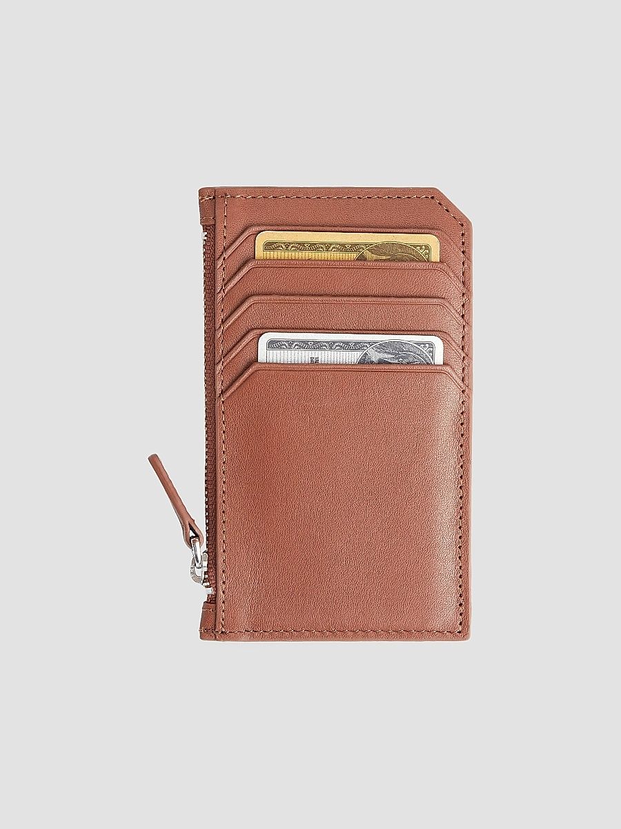 Royce New York Women's ​Zip Leather Card Wallet - Tan