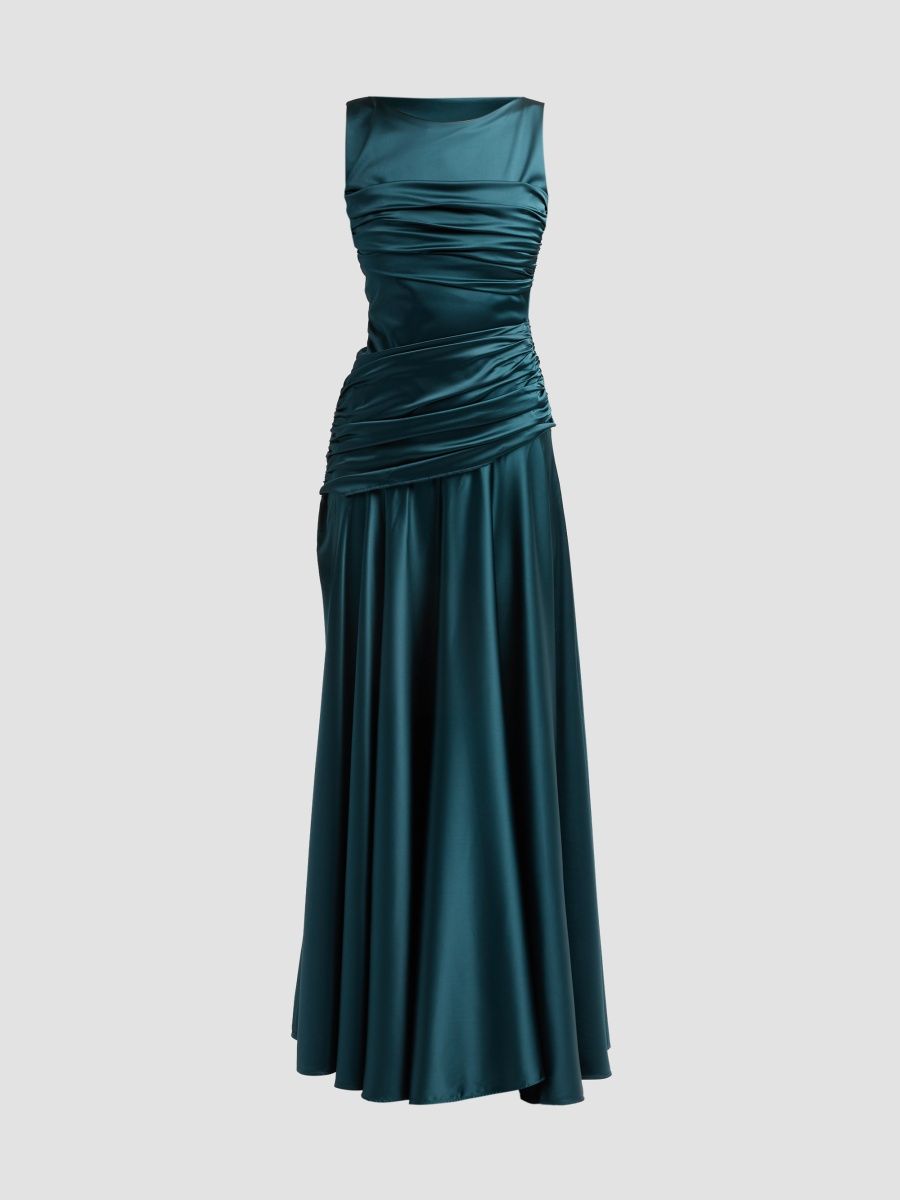 Chiara Boni La Petite Robe Women's Raula Ruched Satin Gown - Sherwood - Size 8