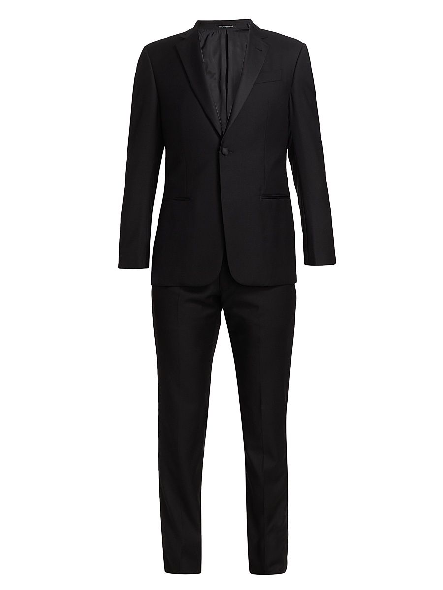 Men's One-Button Regular-Fit Wool Tuxedo - Black - Size 50