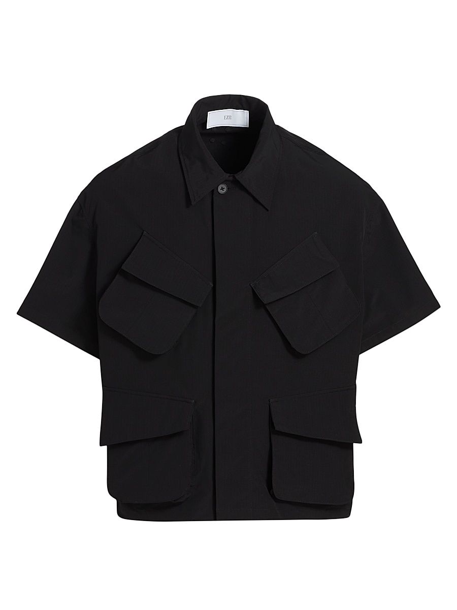 Men's Nylon Ripstop Pocket Shirt - Black - Size XL