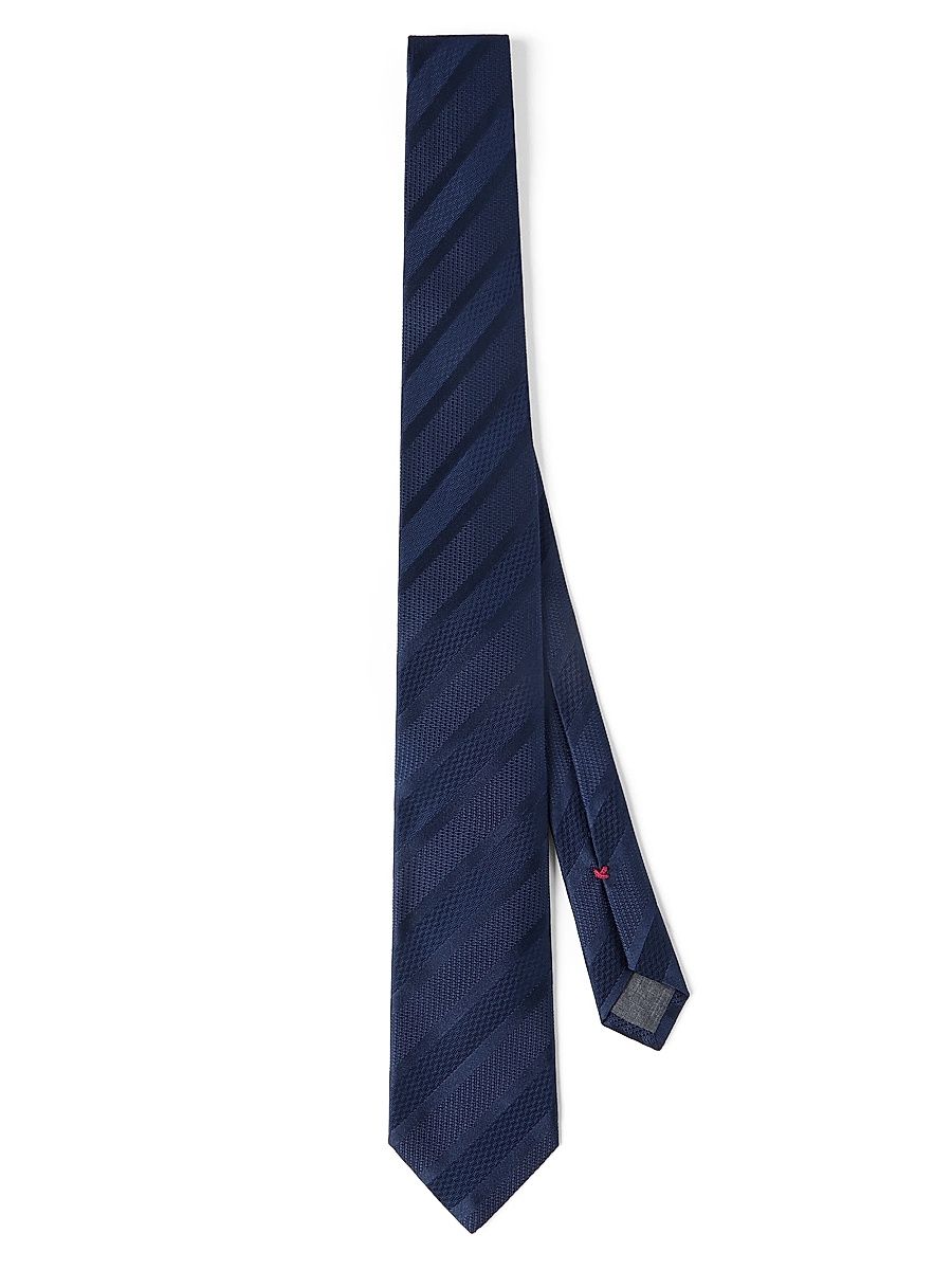 Men's Texured Tone on Tone Stripe Silk Tie - Navy Blue