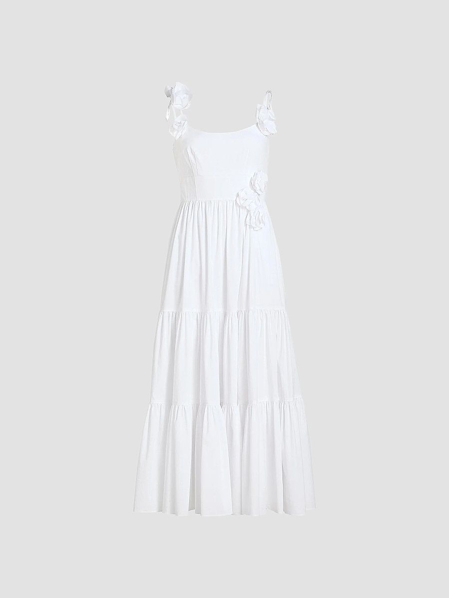 Women's Kael Embellished Cotton-Blend Tiered Midi-Dress - White - Size 16
