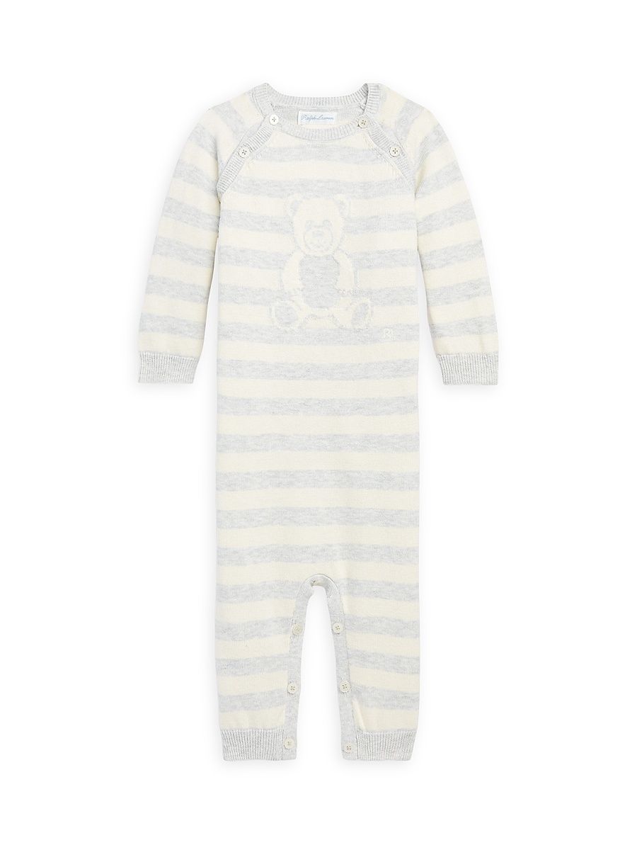 Baby's Striped Cotton Bear Onesie - Quartz Heather - Size 9 Months