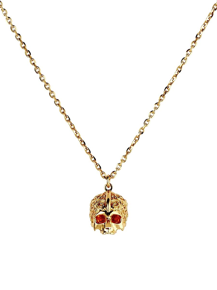 Men's Unisex 24K Gold-Plated Sterling Silver Arabesque Skull Necklace - Gold