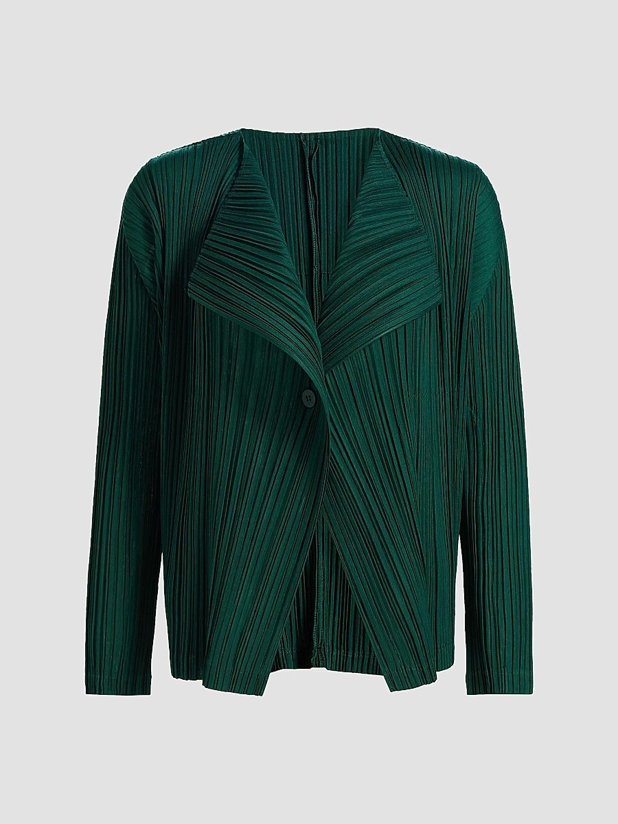Women's Plissé Pleats Cardigan - Dark Green - Size Small