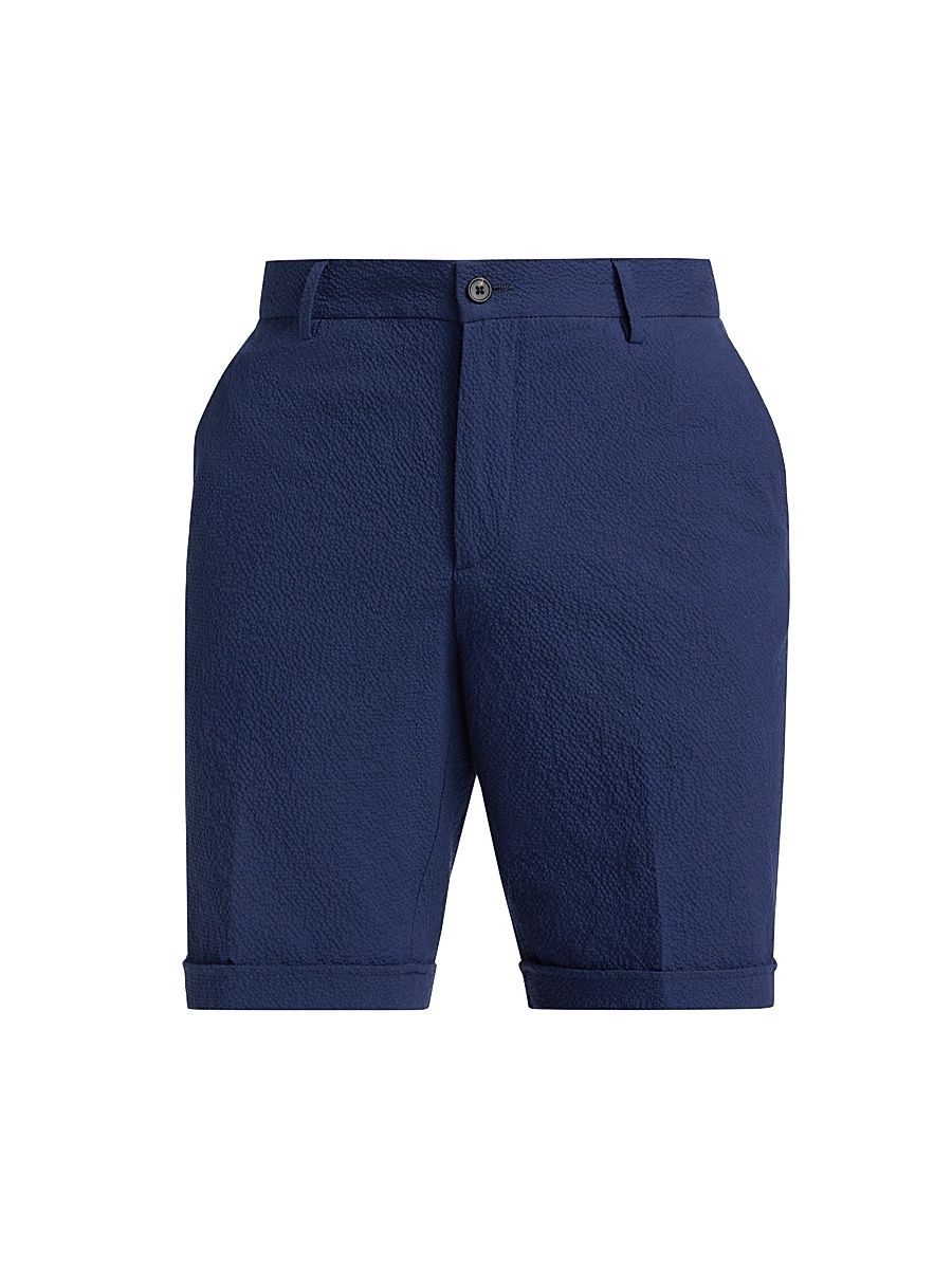 Men's COLLECTION Stretch-Cotton Seersucker Shorts - Navy - Size 40